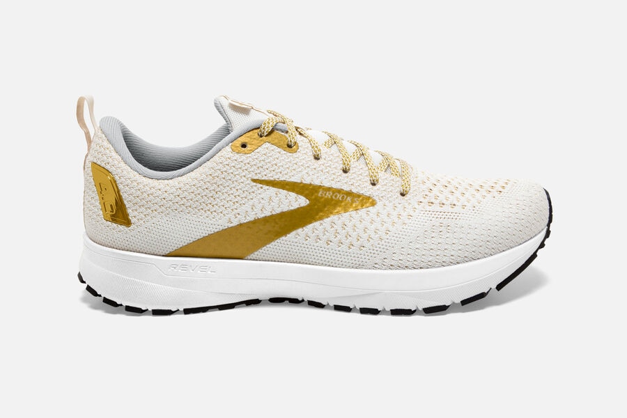 Brooks Running Shoes Womens White/Gold - Revel 4 Road - 2190-IXYFZ